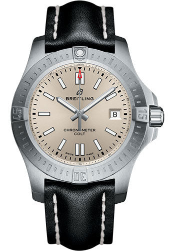 Breitling Chronomat A17313101G1X1 Colt Automatic 41 Steel Case - Silver Dial - Black Leather Strap