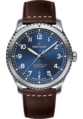 Breitling Aviator 8 A17314101C1X1 Automatic 41 Steel Case - Blue Dial - Brown Leather Strap