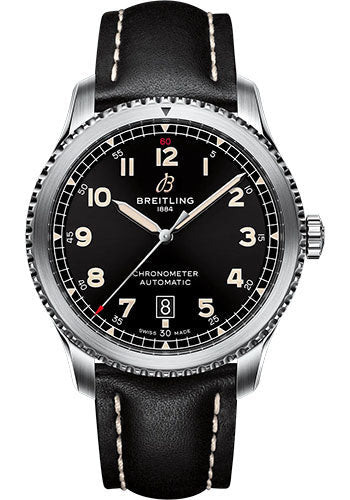 Breitling Aviator 8 A17315101B1X1 Automatic 41 Stainless Steel - Black Dial - Black Calfskin Leather Strap - Tang Buckle