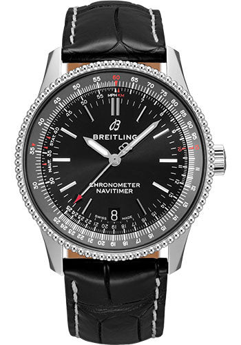 Breitling Navitimer A17325241B1P2 Automatic 38 Steel - Black Dial - Black Croco Strap - Folding Buckle