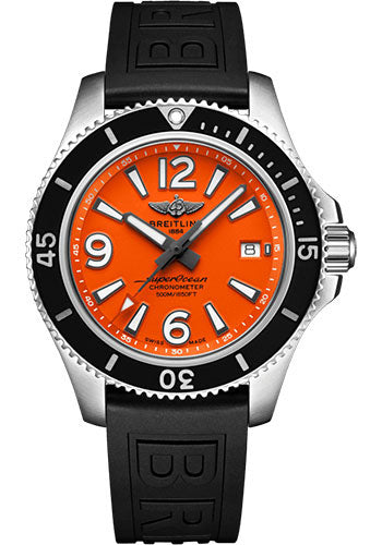 Breitling Superocean A17366D71O1S2 II 42 Steel - Orange Dial - Black Diver Pro III Strap - Folding Buckle