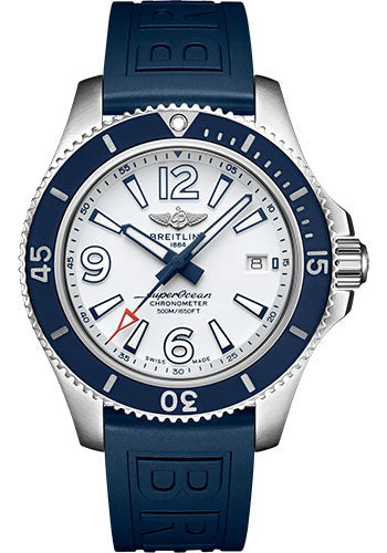 Breitling Superocean A17366D81A1S2 Automatic 42 Stainless Steel - White Dial - Blue Rubber Strap - Folding Buckle