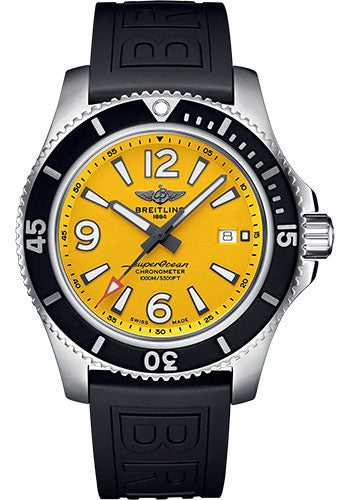 Breitling Superocean A17367021I1S2 Automatic 44 Stainless Steel - Yellow Dial - Black Rubber Strap - Folding Buckle