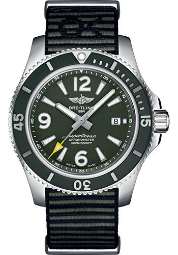 Breitling Superocean A17367A11L1W1 Automatic 44 Outerknown Stainless Steel - Green Dial - Khaki Green Econyl® Yarn Strap - Tang Buckle