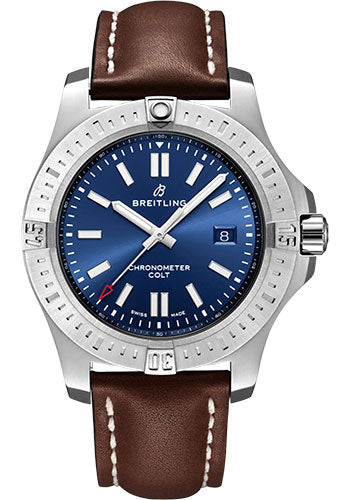 Breitling A17388101C1X4 Colt Automatic Stainless Steel - Blue Dial - Brown Calfskin Leather Strap - Folding Buckle