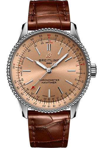 Breitling Navitimer A17395201K1P1 Automatic 35 Stainless Steel - Copper Dial - Brown Alligator Leather Strap - Tang Buckle