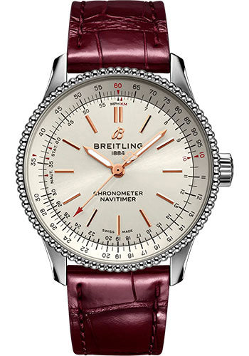 Breitling Navitimer A17395F41G1P2 Automatic 35 Stainless Steel - Silver Dial - Burgundy Alligator Leather Strap - Folding Buckle Main image