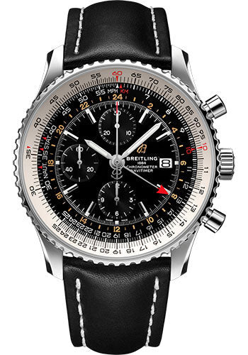 Breitling Navitimer A24322121B2X1 Chronograph GMT 46 Steel - Black Dial - Black Leather Strap - Tang Buckle Main image