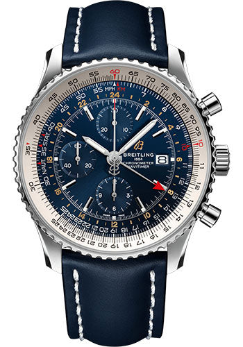 Breitling Navitimer A24322121C2X1 Chronograph GMT 46 Steel - Blue Dial - Blue Leather Strap - Tang Buckle