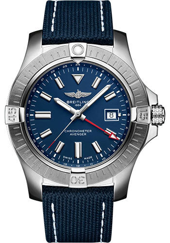 Breitling Avenger A32395101C1X2 Automatic GMT 45 Stainless Steel - Blue Dial - Blue Calfskin Leather Strap - Folding Buckle
