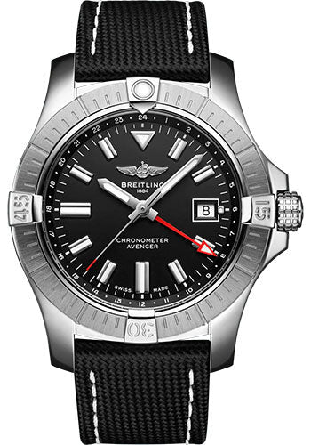 Breitling Avenger A32397101B1X2 Automatic GMT 43 Stainless Steel - Black Dial - Anthracite Calfskin Leather Strap - Folding Buckle