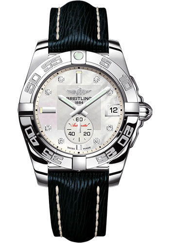 Breitling A37330121A1X1 Galactic 36 Automatic Stainless Steel - Mother-Of-Pearl Diamond Dial - Blue Calfskin Leather Strap - Tang Buckle