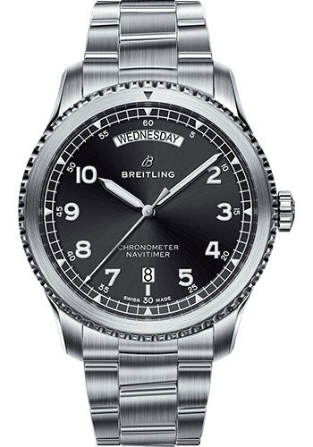 Breitling Aviator 8 A45330101B1A1 Automatic Day & Date 41 Steel Case - Black Dial - Steel Professional III Bracelet