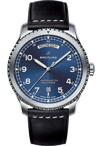 Breitling Aviator 8 A45330101C1X1 Automatic Day & Date 41 Steel Case - Blue Dial - Black Leather Strap Main image