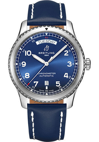 Breitling Aviator 8 A45330101C1X3 Automatic Day & Date 41 Steel - Blue Dial - Blue Leather Strap - Tang Buckle Main image