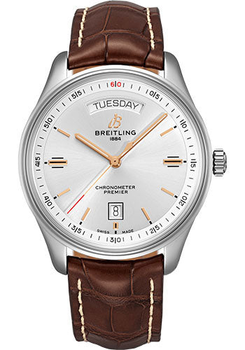 Breitling Premier A45340211G1P1 Automatic Day & Date 40mm Steel Case - Silver Dial - Brown Croco Strap Main image