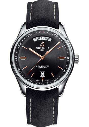 Breitling Premier A45340241B1X1 Automatic Day & Date 40mm Steel Case - Black Dial - Anthracite Nubuck Strap