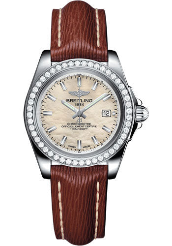 Breitling A7133053/A800/211X/A14BA.1 Galactic 32 Sleek Steel - Mother-Of-Pearl Dial - Brown Sahara Strap - Tang Buckle Main image