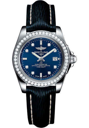 Breitling A7133053/C966/210X/A14BA.1 Galactic 32 Sleek Steel - Horizon Blue Diamond Dial - Blue Sahara Strap - Tang Buckle