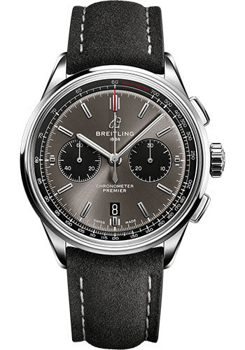Breitling Premier AB0118221B1X1 B01 Chronograph 42 Steel - Blackeye Gray Dial - Anthracite Nubuck Strap - Folding Buckle Main image
