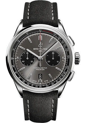 Breitling Premier AB0118221B1X2 B01 Chronograph 42 Stainless Steel - Anthracite Dial - Anthracite Calfskin Leather Strap - Tang Buckle