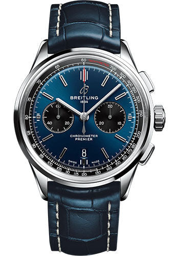 Breitling Premier AB0118221C1P1 B01 Chronograph 42 Stainless Steel - Blue Dial - Blue Alligator Leather Strap - Folding Buckle