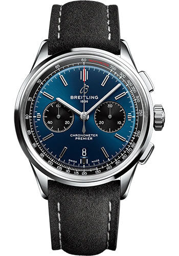 Breitling Premier AB0118221C1X3 B01 Chronograph 42 Stainless Steel - Blue Dial - Anthracite Calfskin Leather Strap - Folding Buckle Main image