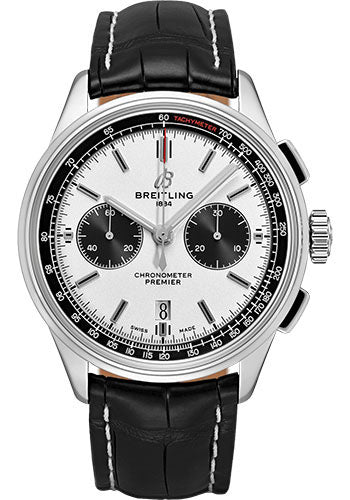 Breitling Premier AB0118221G1P1 B01 Chronograph 42mm Steel Case - Silver Dial - Black Croco Strap
