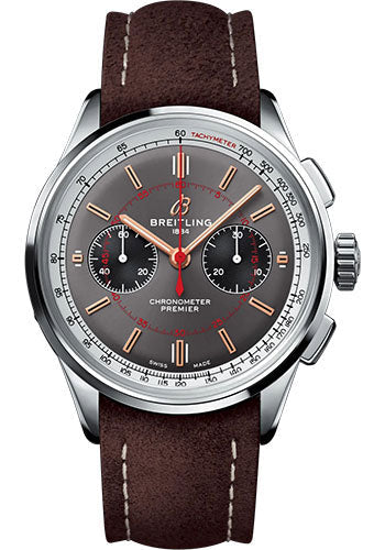 Breitling Premier AB0118A31B1X1 B01 Chronograph 42 Wheels and Waves Limited Edition Stainless Steel - Anthracite Dial - Brown Calfskin Leather Strap - Tang Buckle Limited Edition Main image