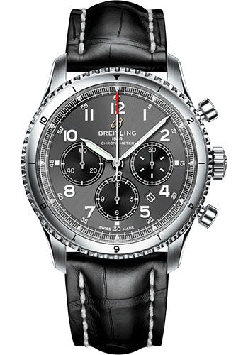 Breitling Aviator 8 AB0119131B1P1 B01 Chronograph 43 Stainless Steel - Anthracite Dial - Black Alligator Leather Strap - Tang Buckle Main image
