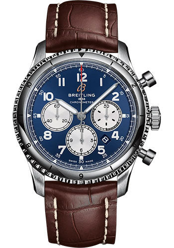 Breitling Aviator 8 AB0119131C1P2 B01 Chronograph 43 Stainless Steel - Blue Dial - Brown Alligator Leather Strap - Tang Buckle