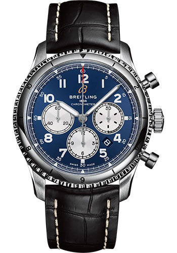 Breitling Aviator 8 AB0119131C1P3 B01 Chronograph 43 Stainless Steel - Blue Dial - Black Alligator Leather Strap - Folding Buckle Main image