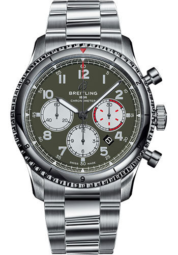 Breitling Aviator 8 AB01192A1L1A1 B01 Chronograph 43 Curtiss Warhawk Steel - Green Dial - Steel Bracelet Main image