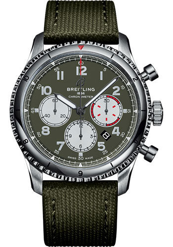 Breitling Aviator 8 AB01192A1L1X2 B01 Chronograph 43 Curtiss Warhawk Steel - Green Dial - Khaki Green Military Strap - Folding Buckle Main image
