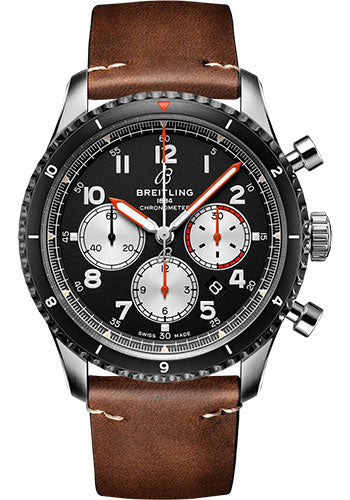 Breitling Aviator 8 AB01194A1B1X2 B01 Chronograph 43 Mosquito Stainless Steel - Black Dial - Brown Calfskin Leather Strap - Folding Buckle Main image