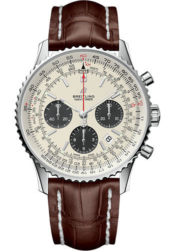 Breitling Navitimer AB0121211G1P1 1 B01 Chronograph 43 Steel Case - Mercury Silver Dial - Brown Croco Strap Main image