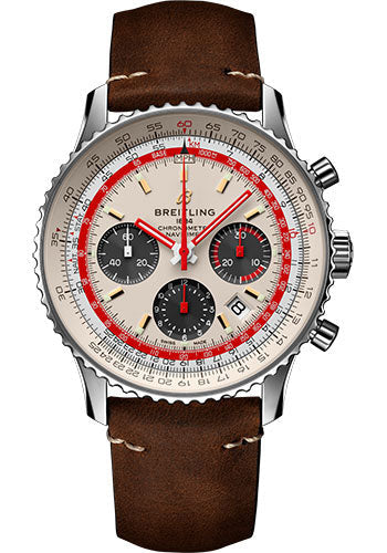 Breitling Navitimer AB01219A1G1X1 B01 Chronograph 43 TWA Steel - White Dial - Brown Nubuck Strap - Tang Buckle