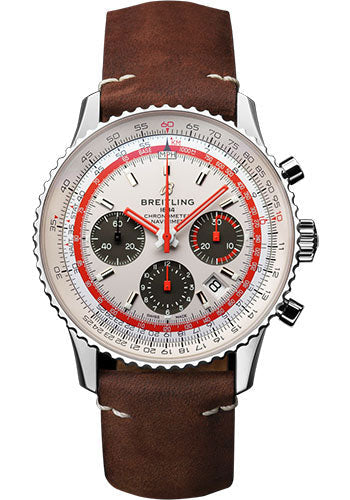 Breitling Navitimer AB01219A1G1X2 B01 Chronograph 43 TWA Steel - White Dial - Brown Nubuck Strap - Folding Buckle