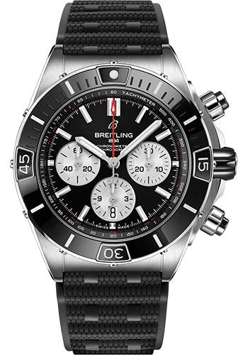 Breitling Chronomat AB0136251B1S1 Super B01 44 Stainless Steel - Black Dial - Black Rubber Strap - Folding Buckle