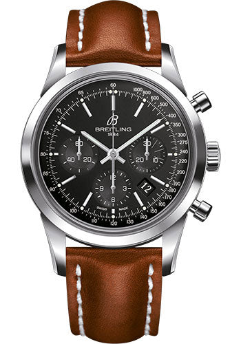Breitling AB015212/BA99/434X/A20D.1 Transocean Chronograph Steel - Black Dial - Gold Leather Strap - Folding Buckle Main image