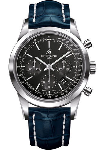 Breitling AB015212/BA99/731P/A20BA.1 Transocean Chronograph Steel - Black Dial - Blue Croco Strap - Tang Buckle Main image