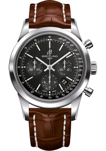 Breitling AB015212/BA99/738P/A20D.1 Transocean Chronograph Steel - Black Dial - Gold Croco Strap - Folding Buckle Main image