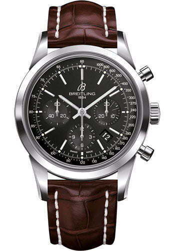 Breitling AB015212/BA99/739P/A20BA.1 Transocean Chronograph Steel - Black Dial - Brown Croco Strap - Tang Buckle