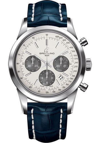 Breitling AB015212/G724/732P/A20D.1 Transocean Chronograph Steel - Mercury Silver Dial - Blue Croco Strap - Folding Buckle Main image