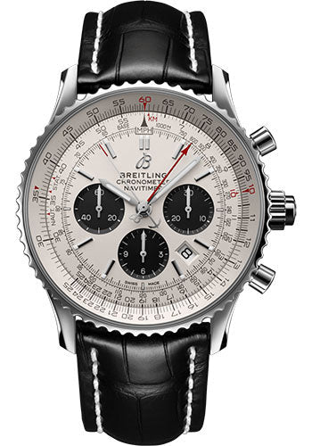 Breitling Navitimer AB0310211G1P2 B03 Chronograph Rattrapante 45 Steel - Silver Dial - Black Alligator Strap - Tang Buckle