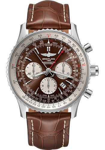 Breitling Navitimer AB0310211Q1P1 B03 Chronograph Rattrapante 45 Steel - Panamerican Bronze Dial - Brown Croco Strap - Folding Buckle