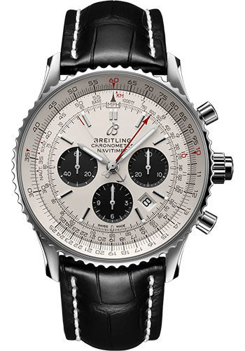 Breitling Navitimer AB0311211G1P2 B03 Chronograph Rattrapante 45 Stainless Steel - Silver Dial - Black Alligator Leather Strap - Tang Buckle