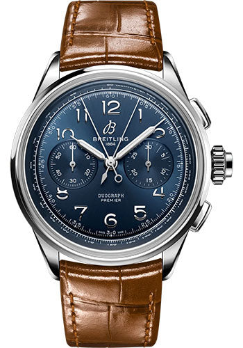 Breitling Premier AB1510171C1P1 B15 Duograph 42 Stainless Steel - Blue Dial - Gold Brown Alligator Leather Strap - Folding Buckle Main image