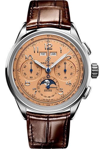 Breitling Premier AB2510201K1P1 B25 Datora 42 Stainless Steel - Copper Dial - Brown Alligator Leather Strap - Folding Buckle