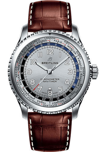 Breitling Aviator 8 AB3521U01G1P1 B35 Automatic Unitime 43 Steel Case - Mercury Silver Dial - Brown Croco Strap Main image